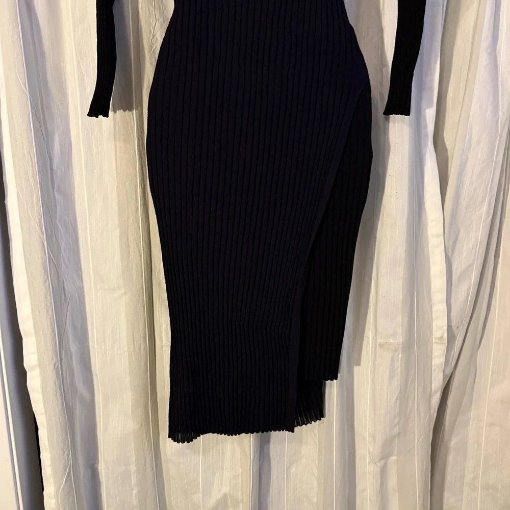 COS Black Ribbed Knit Midi Dress Long Sleeve Asymmetrical Hem Minimalist Size S - Picture 8 of 16
